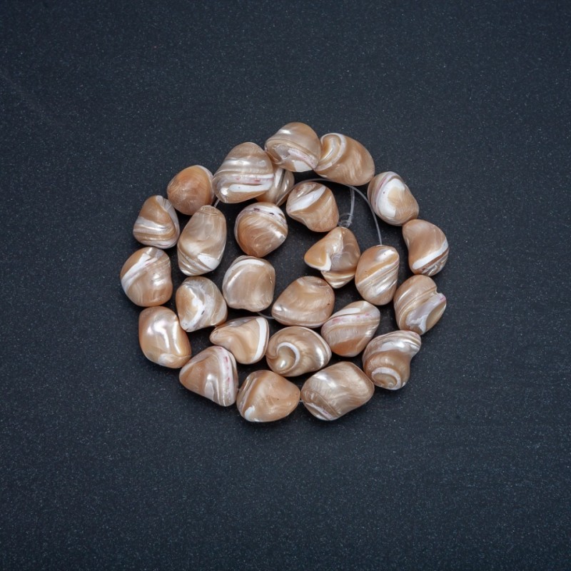 Beads on a Thread, Natural Beige. Mother-of-Pearl Button, 19x12 mm, Length 41 cm +