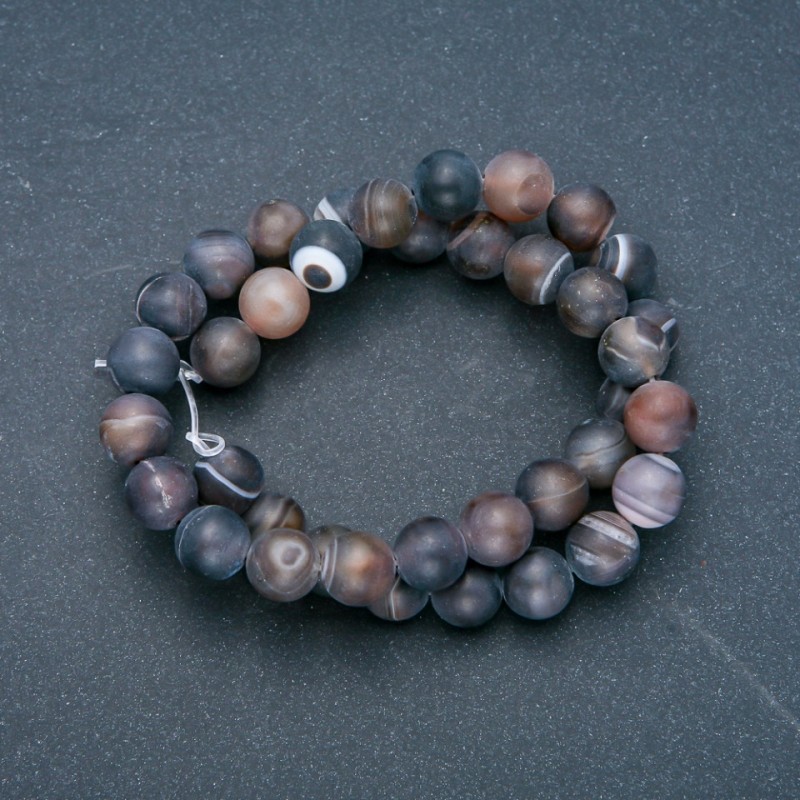 Natural brown matte agate beads on thread, 10mm diameter, 37 cm length +