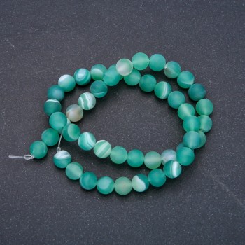 Beads on a thread, natural green matte agate, 8 mm diameter, 37 cm length +