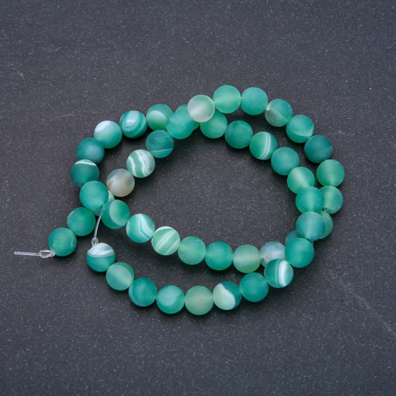 Beads on a thread, natural green matte agate, 8 mm diameter, 37 cm length +