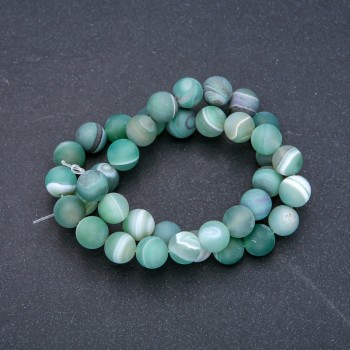 Beads on a thread of natural green matte agate, 10mm diameter, 37cm length +