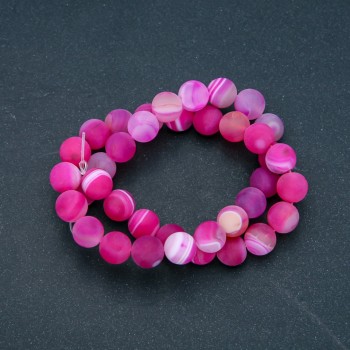 Natural Raspberry Matte Agate Beads on a Thread, 10mm Diameter, 37 cm Length +