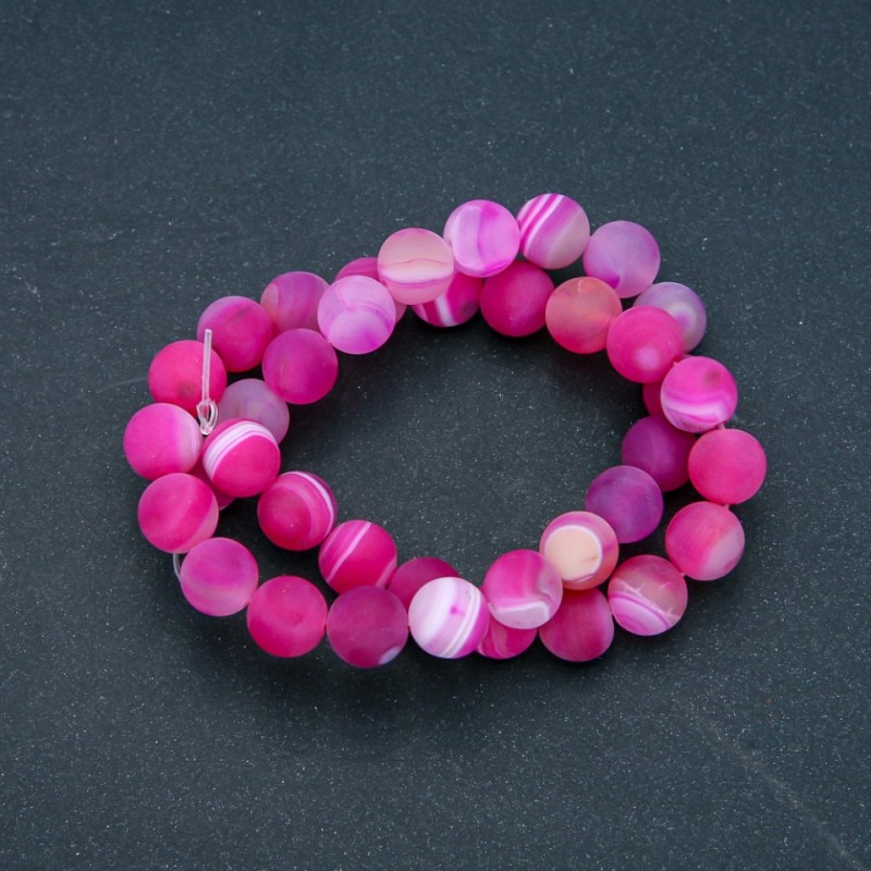 Natural Raspberry Matte Agate Beads on a Thread, 10mm Diameter, 37 cm Length +