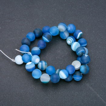 Beads on a string of natural blue matte agate, diameter 10 mm, length 37 cm +