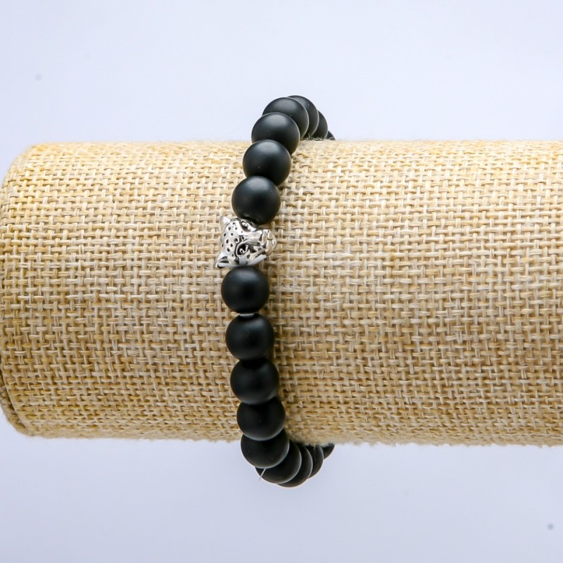 Shungite Elastic Bracelet 'Leopard', 8mm diameter, 18cm length
