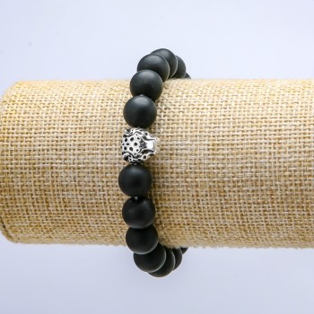 Elastic Shungite Bracelet (name), diameter 10mm+, Leopard pattern, length 18cm+