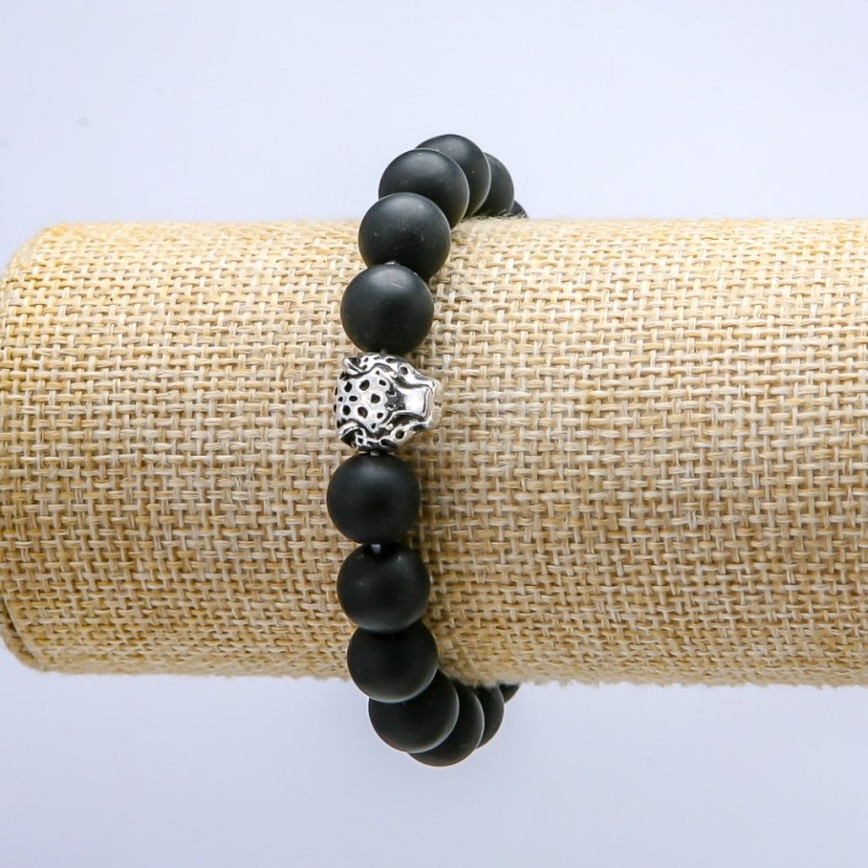 Elastic Shungite Bracelet (name), diameter 10mm+, Leopard pattern, length 18cm+
