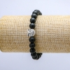 Shungite Elastic Bracelet, 8 mm Beads, Owl Pendant, 18 cm Length