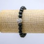 Shungite Elastic Bracelet, 8 mm Beads, Owl Pendant, 18 cm Length