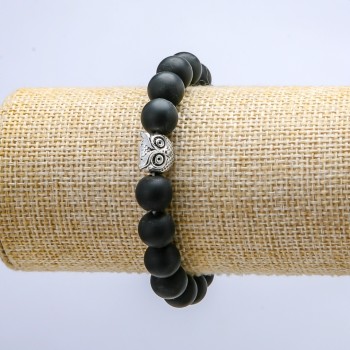 Shungite Elastic Bracelet (name), diameter 10 mm ±, Owl, length 18 cm+