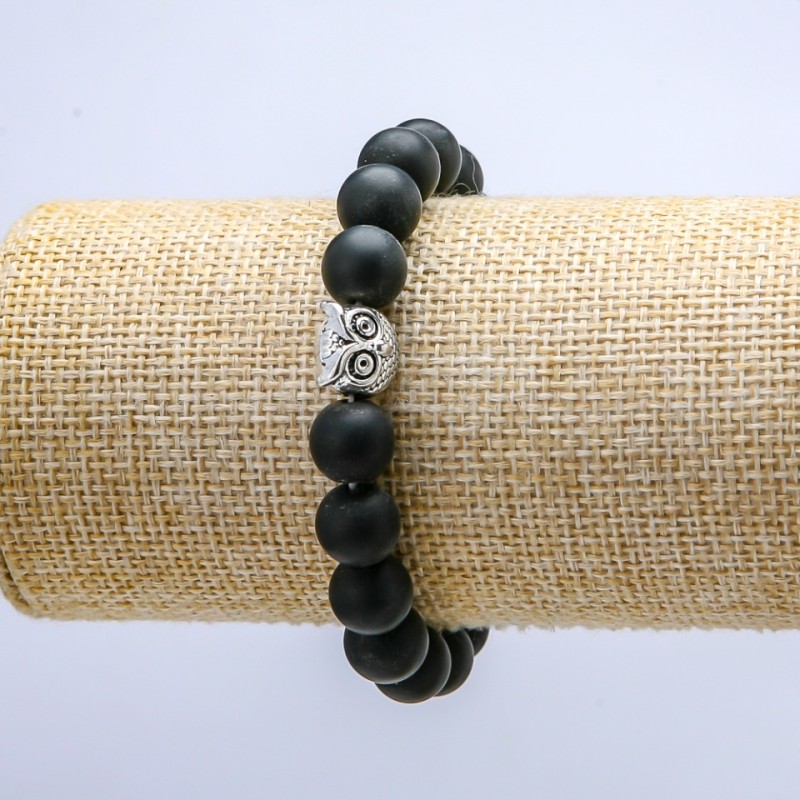 Shungite Elastic Bracelet (name), diameter 10 mm ±, Owl, length 18 cm+