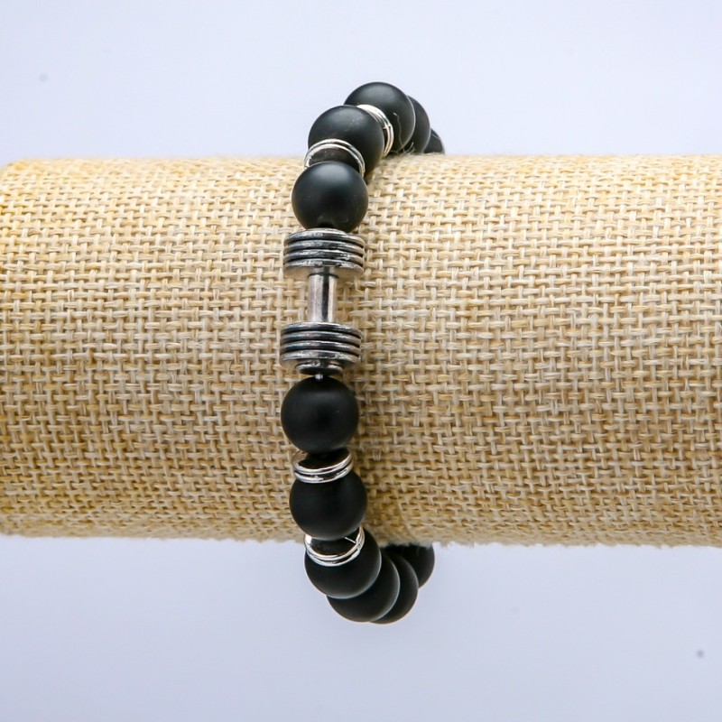Shungite Bracelet on Elastic Band, diameter 10 mm ±, with dumbbell inserts, length 18 cm+