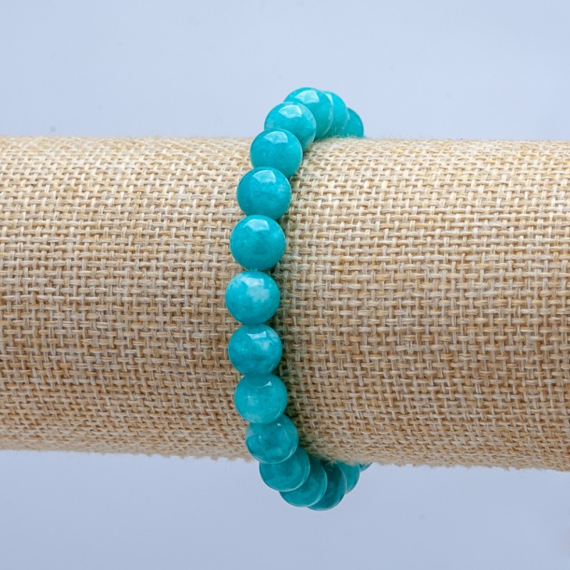 Elastic bracelet with natural aquamarine, smooth bead, 8mm diameter +