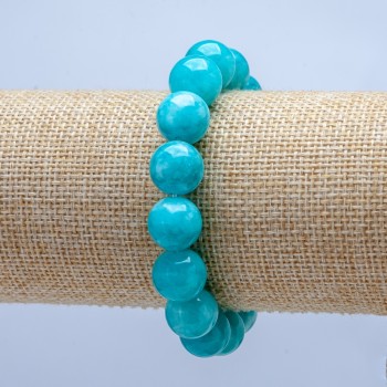 Elastic bracelet with natural Aquamarine stone, smooth bead, diameter 12 mm +