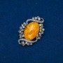 Amber Brooch-Pendant (Imitation) with Gray Rhinestones, Silver-Colored Metal 52x35mm +