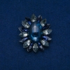 Flower Brooch 50x43 mm Cabochon Agate, blue and gray, silver-tone metal