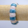 Elastic bracelet with natural stones Pink Quartz and Aquamarine, smooth link 20×12 mm+
