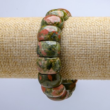 Elastic bracelet of natural heliotrope and unakite with smooth links, 20x12 mm+