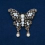 Discount! Butterfly Brooch with White Matte and Gray Crystals, Dark Silver Metal 35x48mm +
