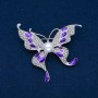 Discount! Butterfly Brooch with White Rhinestones, Enamel, Bead, Silvery Metal 60x60 mm +