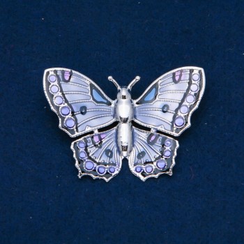 Sale! Enamel Butterfly Brooch, Silver-Toned Metal 42x60mm +