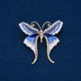 Discount! Butterfly Brooch with White Crystals, Light Blue, Blue and White Enamel, Gold-Toned Metal 48x50 mm +