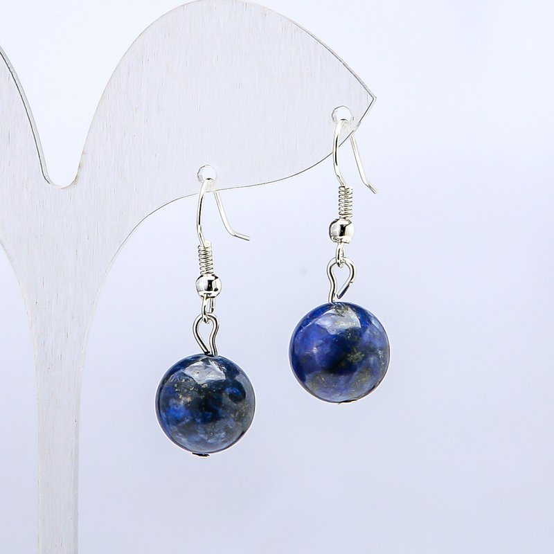 Azurite Earrings, Smooth Ball, 10 mm Diameter, 3.5 cm Length