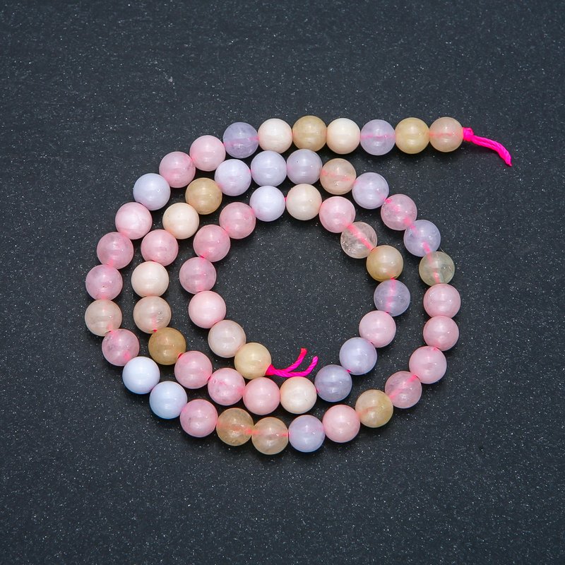 Morganite gemstone beads on a thread, smooth round beads, 6 mm diameter, 38 cm long