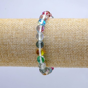 Bracelet with opal glass beads, assorted, chameleon color-changing, on elastic, smooth beads, 8 mm diameter, 18 cm length