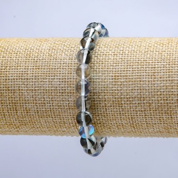 Opal Glass Bracelet, Blue Opal with Chameleon Effect, Elastic Band, Smooth Beads, 8 mm Diameter, 18 cm Length