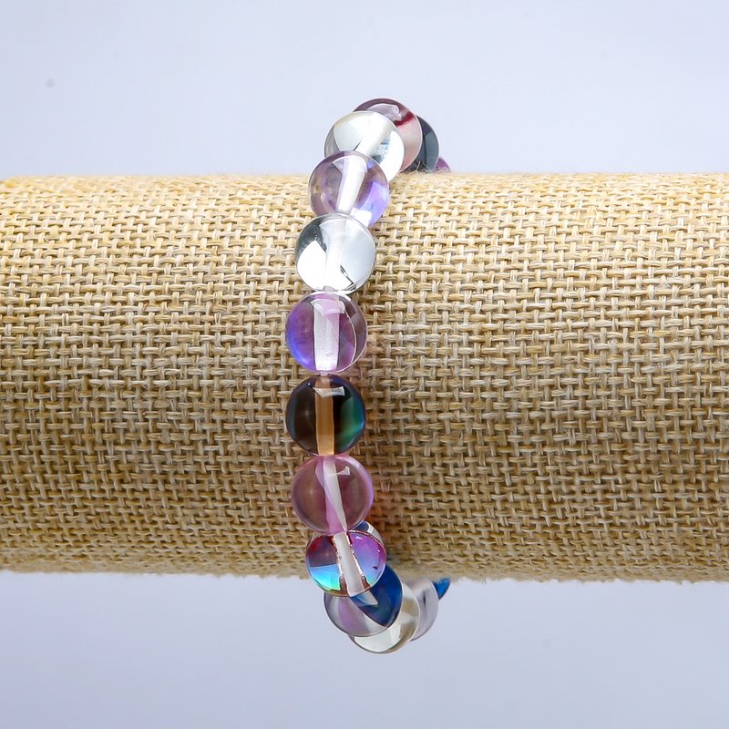 Opal Glass Bracelet 'Chameleon' on Elastic, Smooth Bead, 10 mm Diameter, 18 cm Length