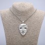 Pendant "Mime Mask" 48x38 mm on a chain, length 65 cm, silver-toned metal