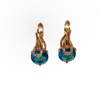 Earrings Xuping 18K Gold Plating with White Crystals and Blue Crystal, Diameter 15x8 mm +