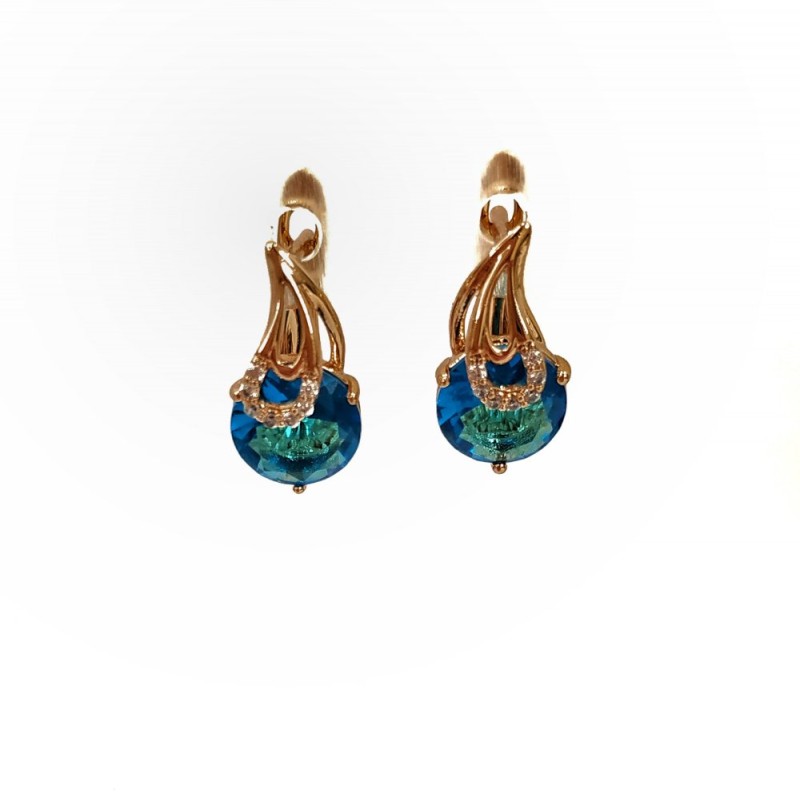Earrings Xuping 18K Gold Plating with White Crystals and Blue Crystal, Diameter 15x8 mm +