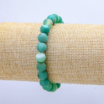 Elastic bracelet with green matte agate, 8 mm diameter, 18 cm length