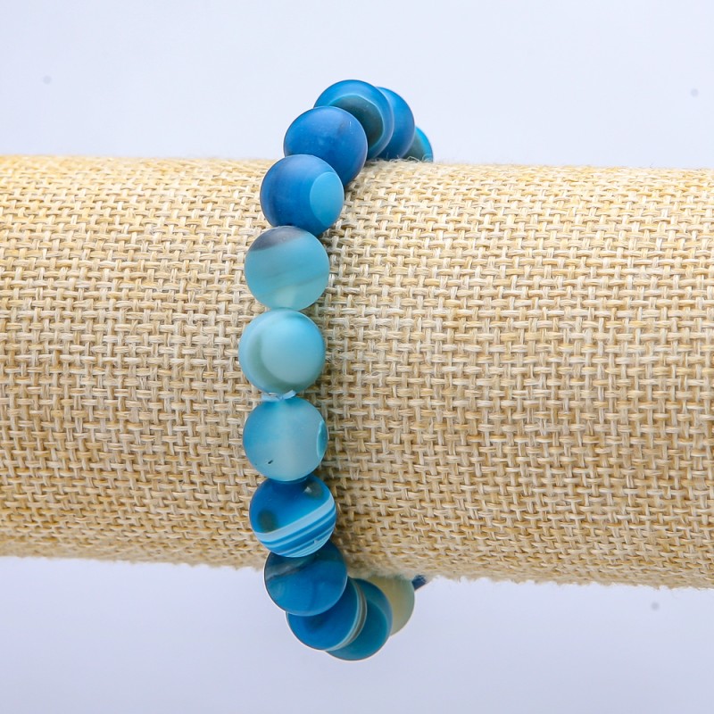 Elastic bracelet with blue matte agate, 10 mm diameter, 18 cm length+