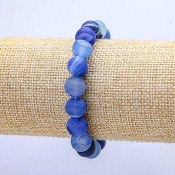 Elastic bracelet with blue matte agate, 10mm diameter, 18cm length+