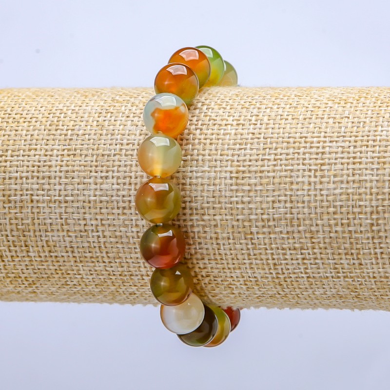 Elastic bracelet with Brazilian Agate, smooth beads, 10 mm diameter, 18 cm length+