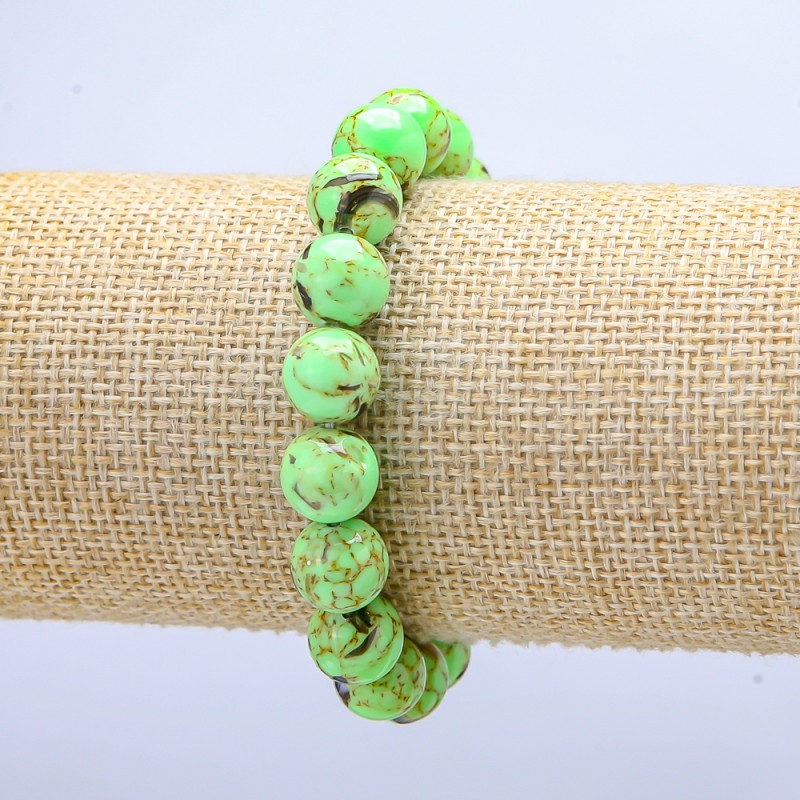 Elastic bracelet Imperial Jasper, salad green (pressed) smooth bead, diameter 10mm +/-, length 18cm+