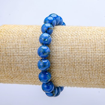 Elastic Bracelet Blue Imperial Jasper (Pressed) Smooth Beads, 10 mm Diameter, 18 cm Length
