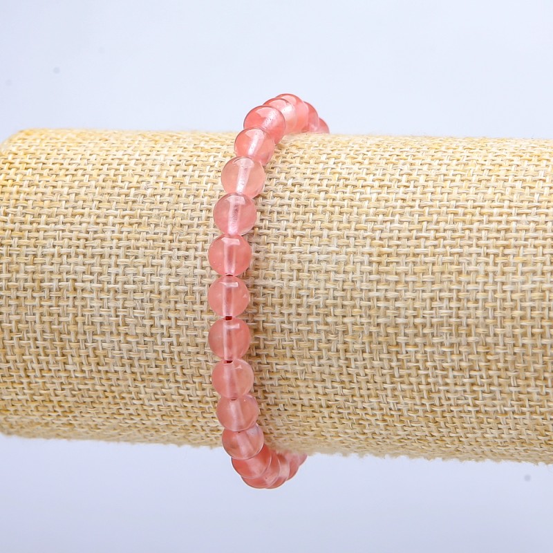 Elastic Chalcedony Bracelet with Smooth Bead, 6(±)mm diameter, 18 cm length