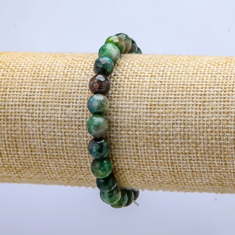 Elastic bracelet Green Jasper (name) faceted bead, diameter 8 mm ±, length 18 cm+