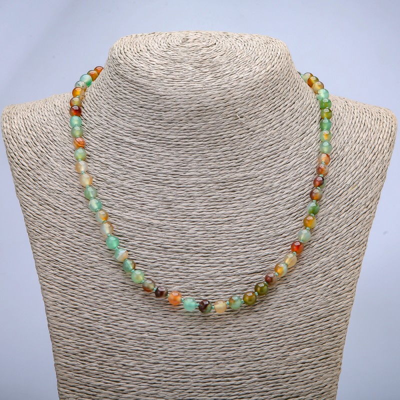 Beaded Necklace of Brazilian Agate, Smooth Beads, 6mm Diameter, Length 45 cm+