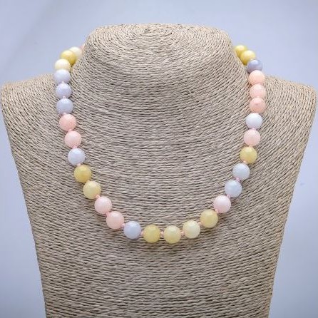 Morganite necklace with natural stone, smooth beads, 10 mm diameter ±, 48 cm length ±