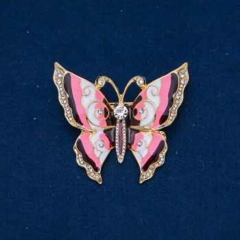 Discount! Butterfly Brooch in gold-toned metal, enamel, white crystals 46x52mm +