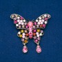 Sale! Butterfly Brooch in Gold-Toned Metal, Multicolored Rhinestones, 48x60mm +