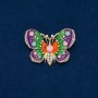 Discount! Golden metal butterfly brooch, enamel, pink, green and white rhinestones 44x30mm +
