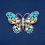 Discount! Silver-toned metal butterfly brooch, enamel and white crystals 48x70 mm +