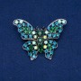 Discount! Butterfly Brooch in Golden-Tone Metal with Turquoise and Green Crystals 47x60 mm +