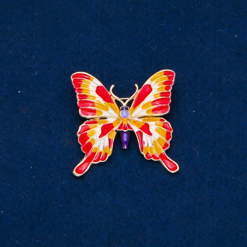 Discount! Butterflies Brooch in Gold-Tone Metal and Enamel 36×36mm +
